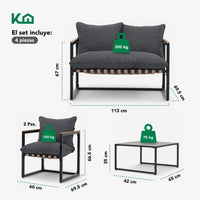 Thumbnail for Sala De Jardín Acero Sillón Mesa + Cojines Exterior Terraza