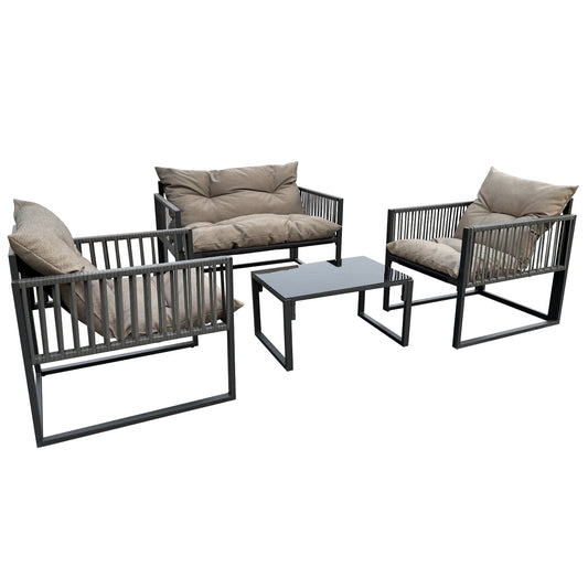Sala Exterior Juego Para Jardín Sunny Ratan 4 Pzs+CojinesPLSUNNY-GRI