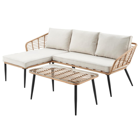 Sala L Esquinera Jardín Mimbre Ratán Sillón + Mesa ExteriorKH3PLNC