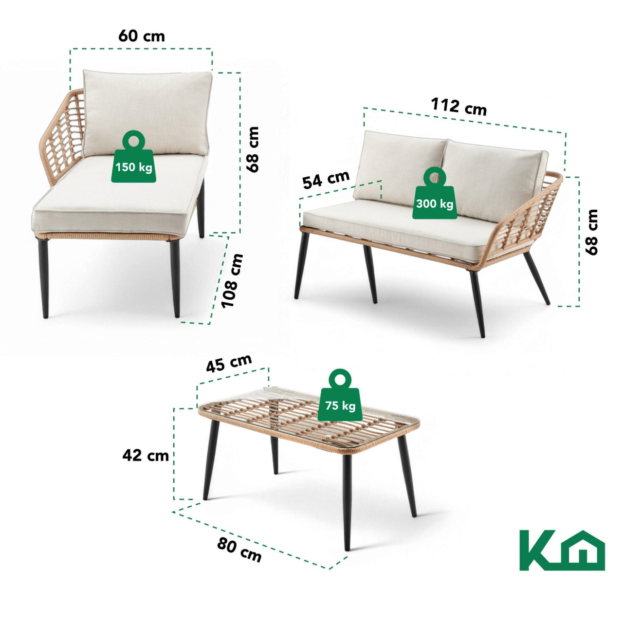 Sala L Esquinera Jardín Mimbre Ratán Sillón + Mesa Exterior