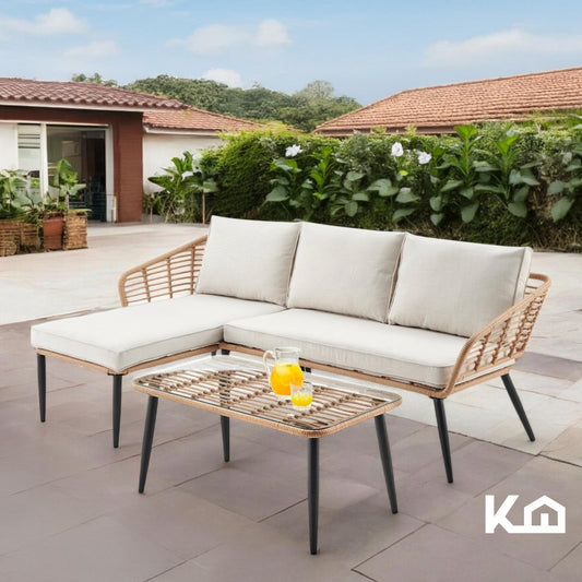 Sala L Esquinera Jardín Mimbre Ratán Sillón + Mesa ExteriorKH3PLNC