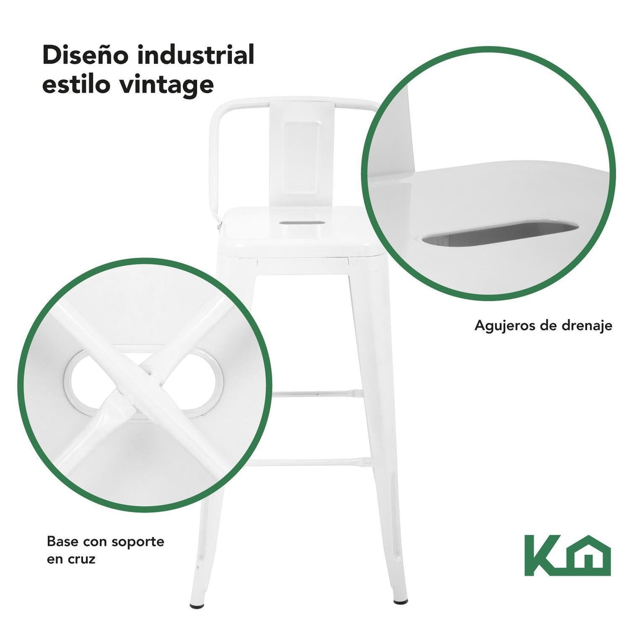 Set 4 Bancos Tolix Altos Kingshouse Con Respaldo Silla Barra