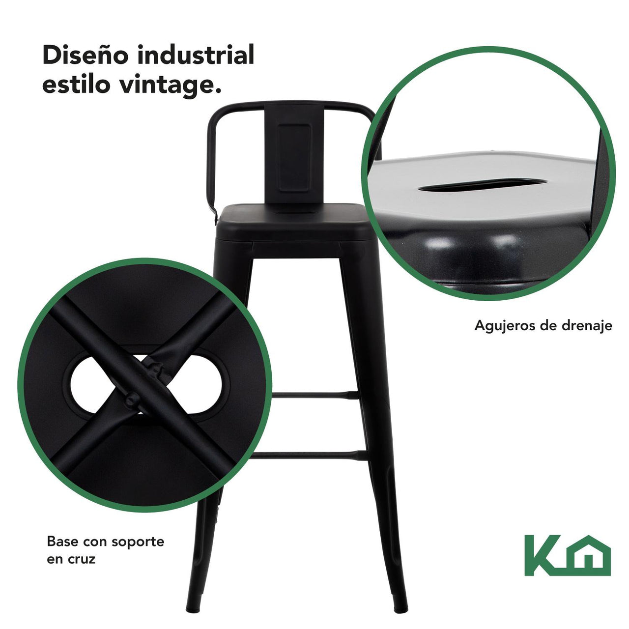 Set 4 Bancos Tolix Altos Kingshouse Con Respaldo Silla Barra