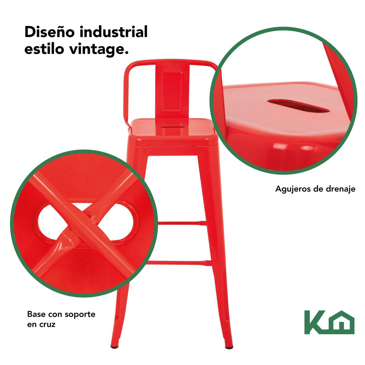 Set 4 Bancos Tolix Altos Kingshouse Con Respaldo Silla Barra