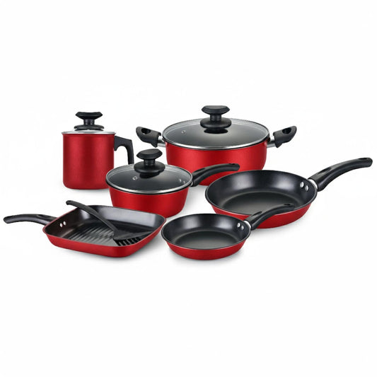 Set de Ollas, Sartenes y Hervidor de Acero de CarbonoCOOKTRA10-ROJ