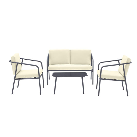 Set Sala Exterior Jardín 4 Piezas Mesa Vidrio Ratán MimbrePLCANO-BEI