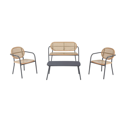 Set Sala Exterior Jardín Moderno 4 Piezas Mesa Vidrio MimbrePLSUN-BEI