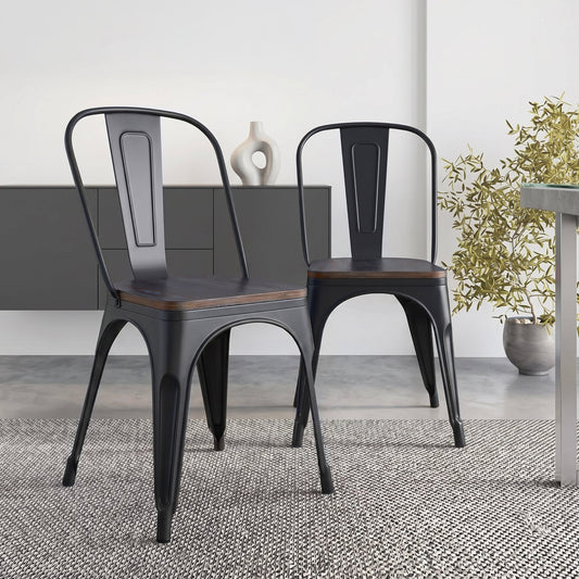 Set Silla Tolix Metal Asiento Madera 2 Pzas Vintage ExteriorTOLIXKIT2-CLA2NEM
