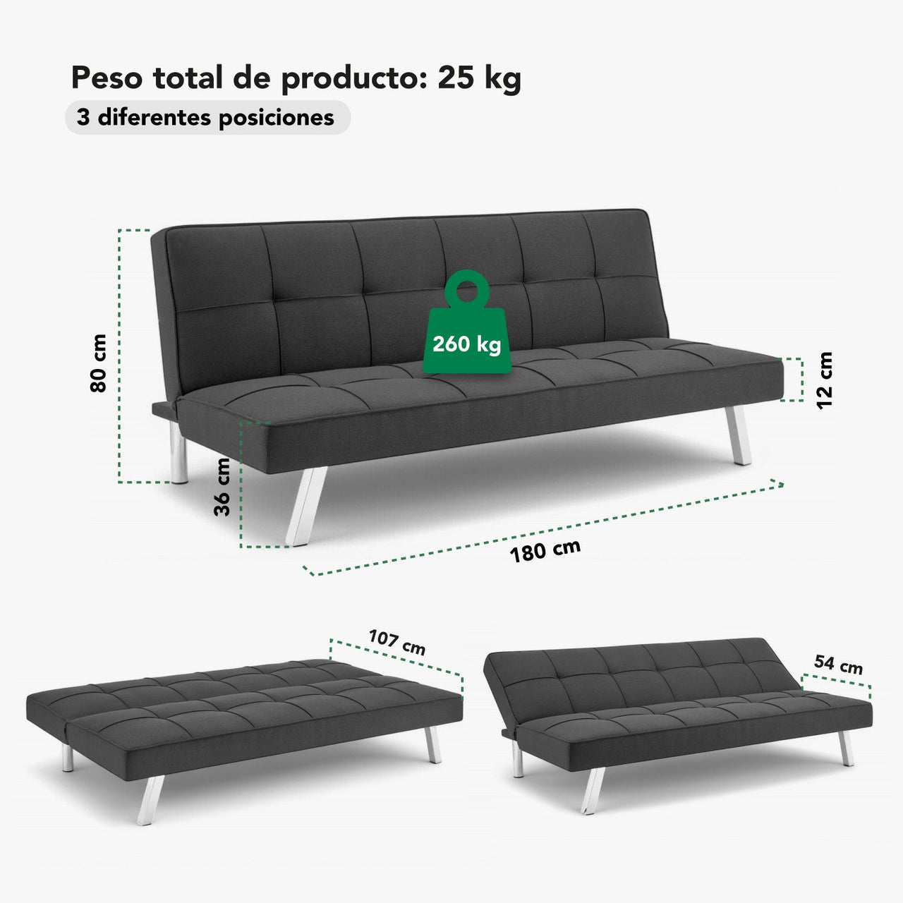 Sofá Cama Plegable Silla Convertible Sillón Sala Moderna