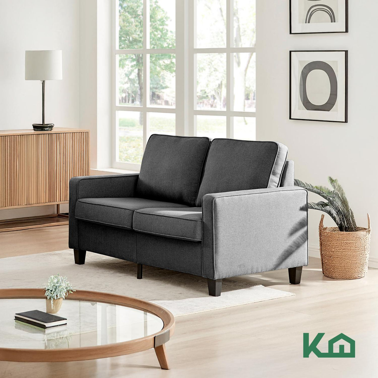 Sofá Sillón Loveseat 2 Plazas Sala Moderna Madera + Cojines