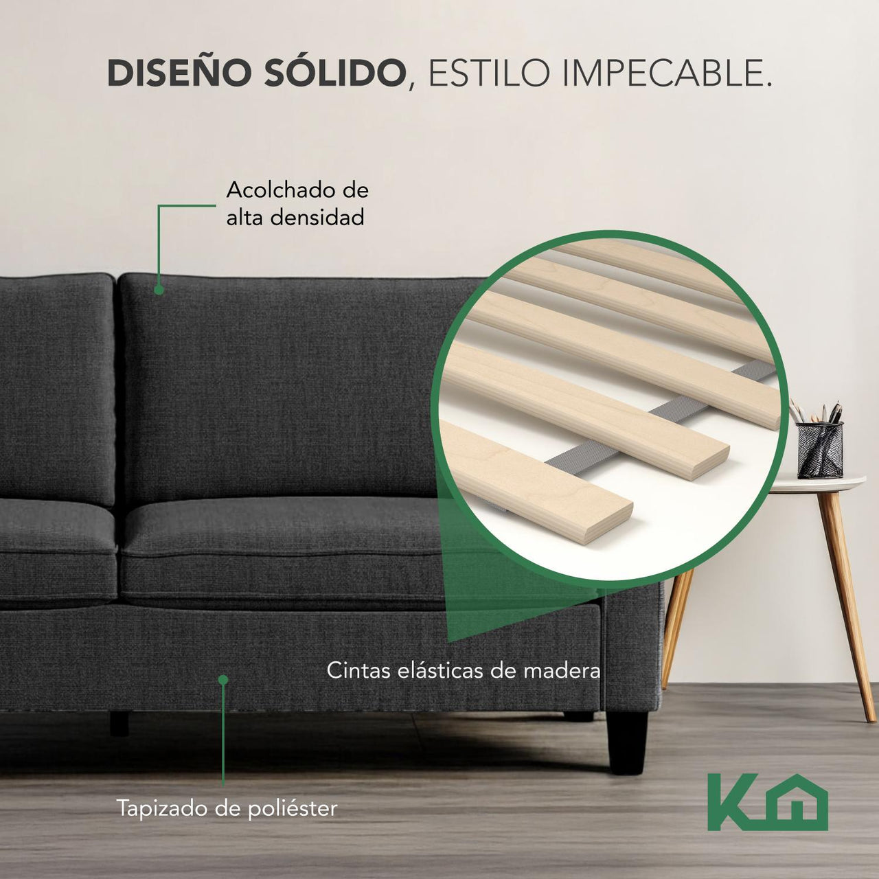 Sofá Sillón Loveseat 3 Plazas Sala Moderna Madera + Cojines