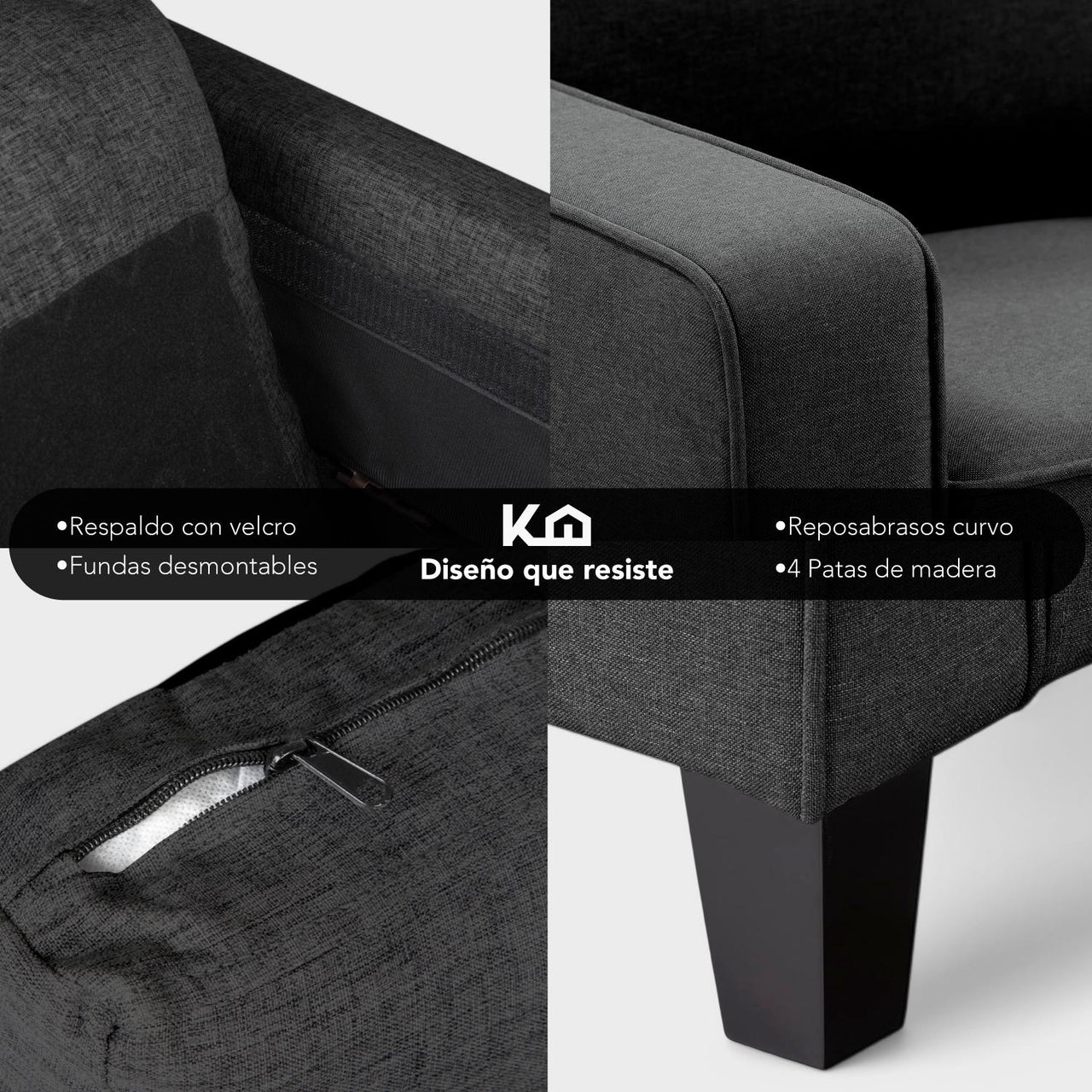 Sofá Sillón Loveseat 3 Plazas Sala Moderna Madera + Cojines