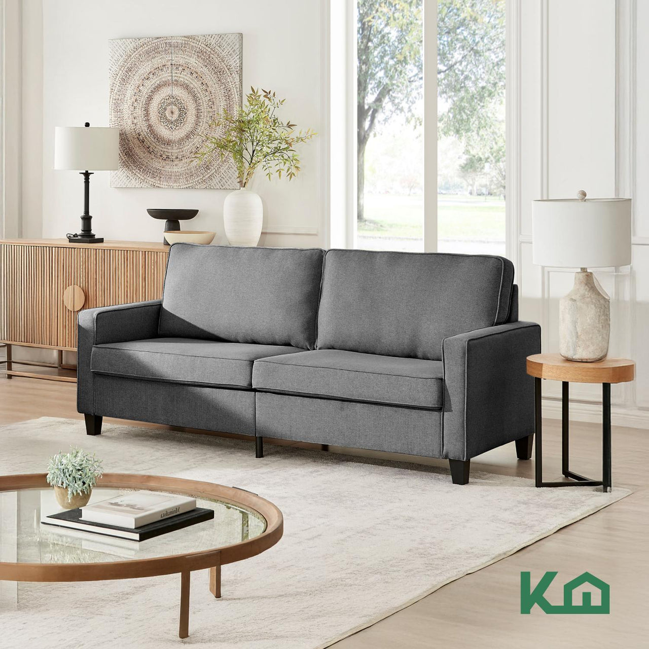 Sofá Sillón Loveseat 3 Plazas Sala Moderna Madera + Cojines