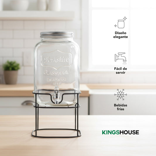 Vitrolero Dispensador de Agua 8L Tapa Hermética Base MetalJAR-MASON8-MET