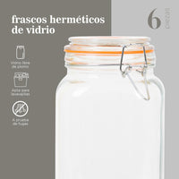 Thumbnail for Frasco Hermetico De Vidrio Contenedor Tapa Clip 1,5 L X6