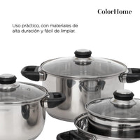 Thumbnail for Batería de Cocina 7 Piezas Acero Inoxidable Tricapa