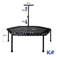 Thumbnail for Trampolín 50” Hexagonal Plegable en 2 C/Soporte Ajustable Cap. 200 Kg C/6 Ligas color negro Kingsports