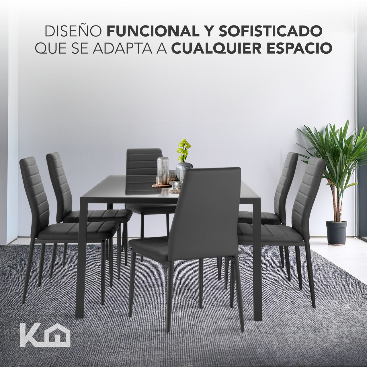 Juego De Comedor 6 Sillas y Mesa De Vidrio Templado Moderno