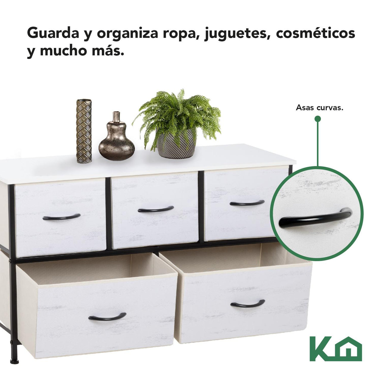 Comoda Cajonera de 5 Cajones Mueble Organizador Tela Madera