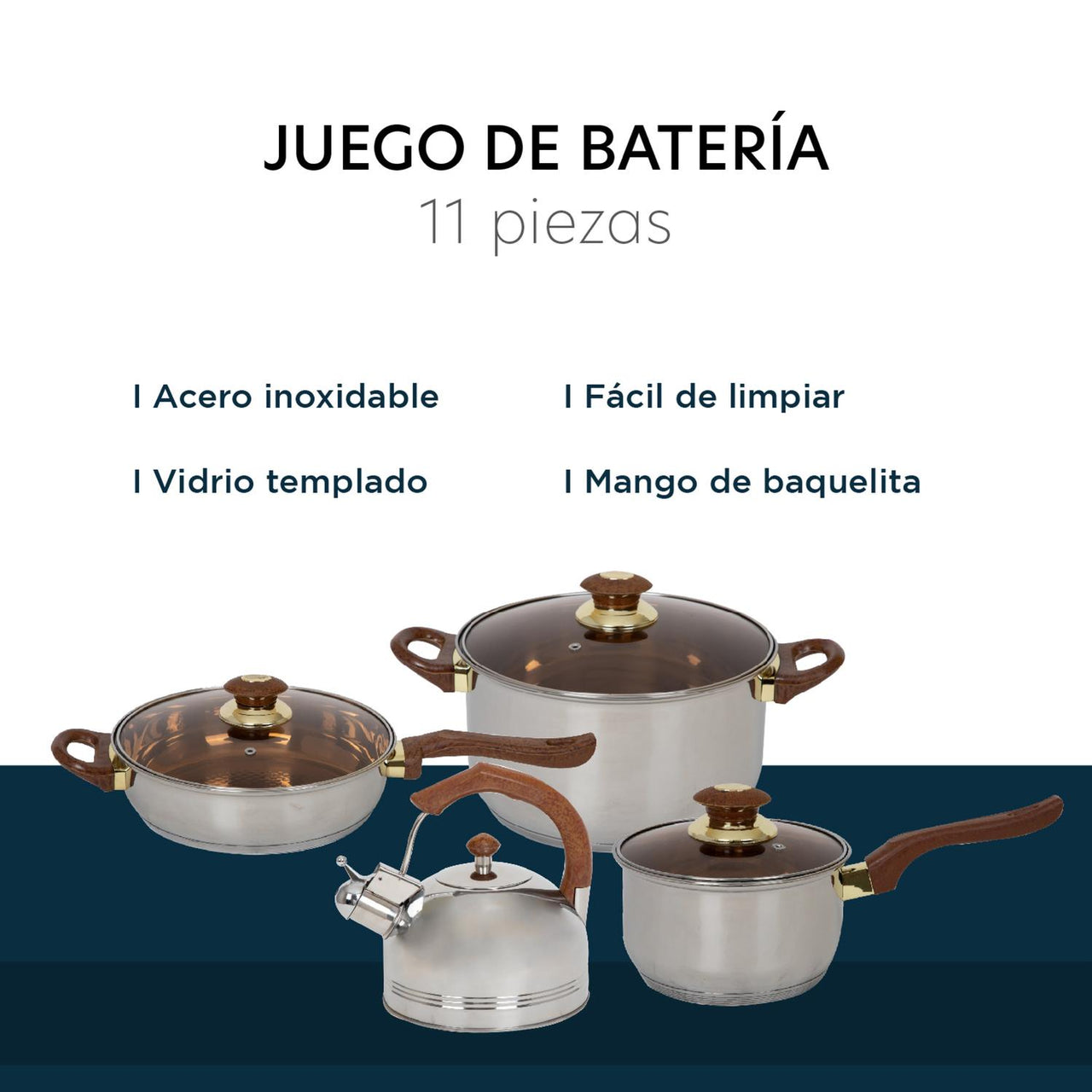 Batería de Cocina 11 Piezas Acero Tricapa Inoxidable
