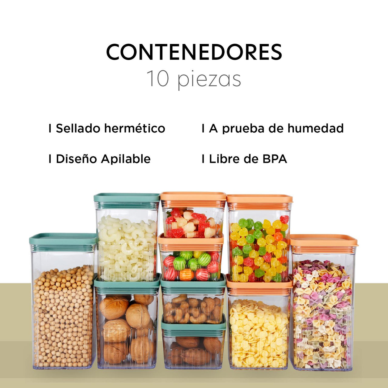 Juego de Contenedores Canister Plástico Premium 10 Piezas Modelo COLORCONT10 ColorHome