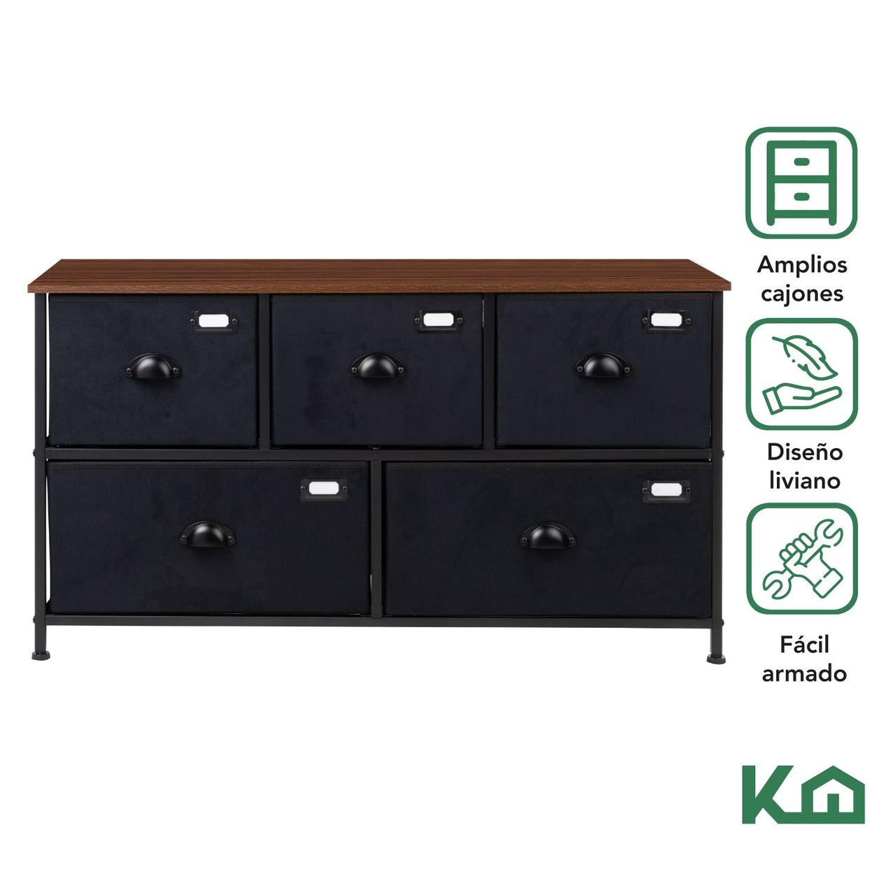 Comoda Cajonera de 5 Cajones Mueble Organizador Tela Madera