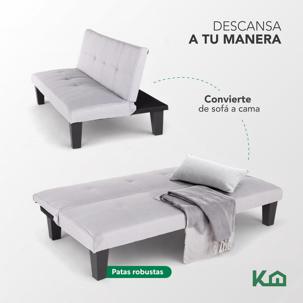 Sofá Cama Mia Individual Plegable y Reclinable Tapizado Lino