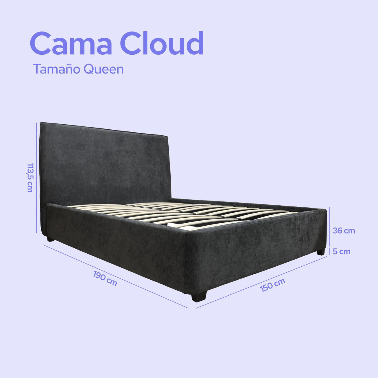 Cama Queen Size Color Dreams | Madera Tapizada | 204x150 cm