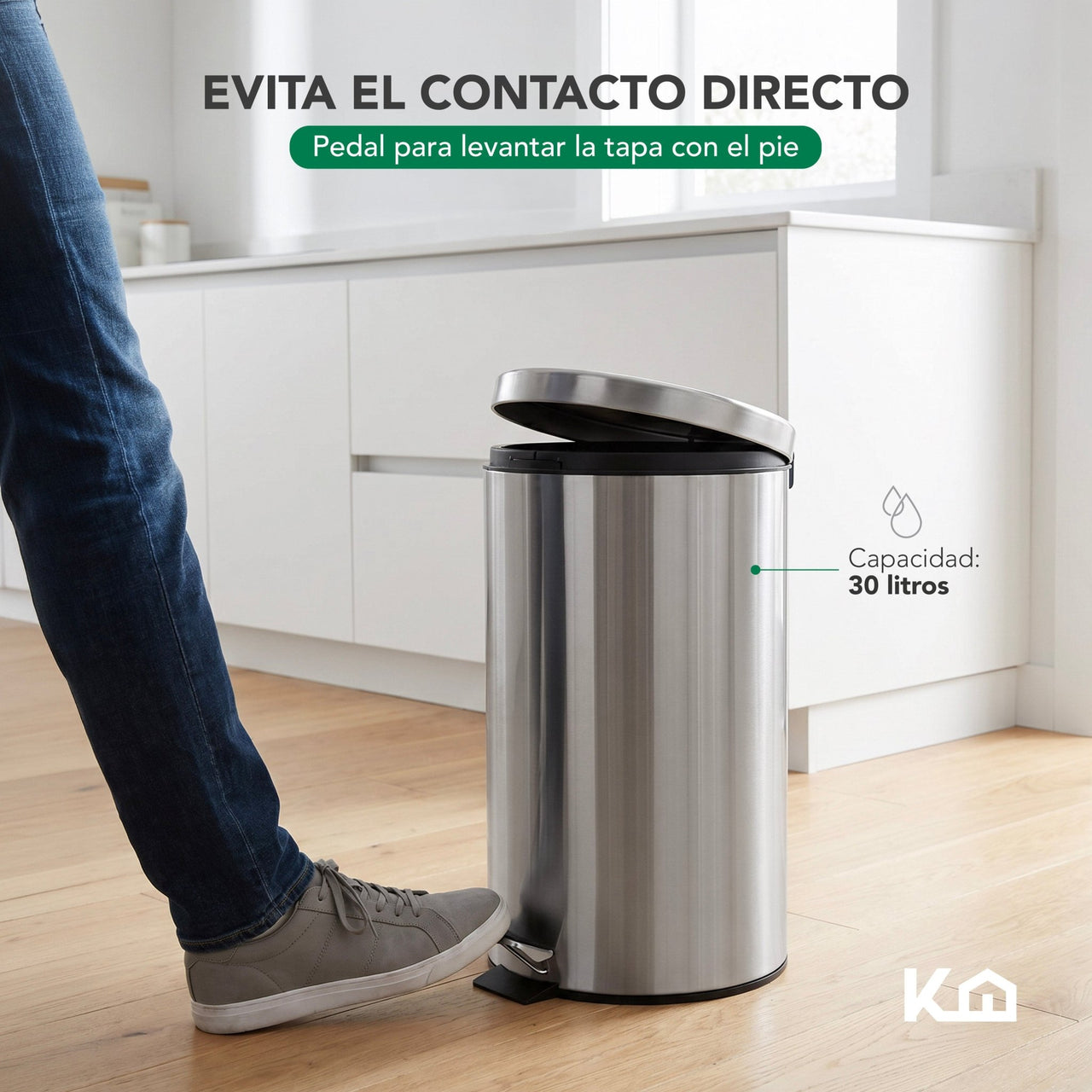 2 Botes de Basura Con Pedal Acero Inoxidable Cocina Baño 30L