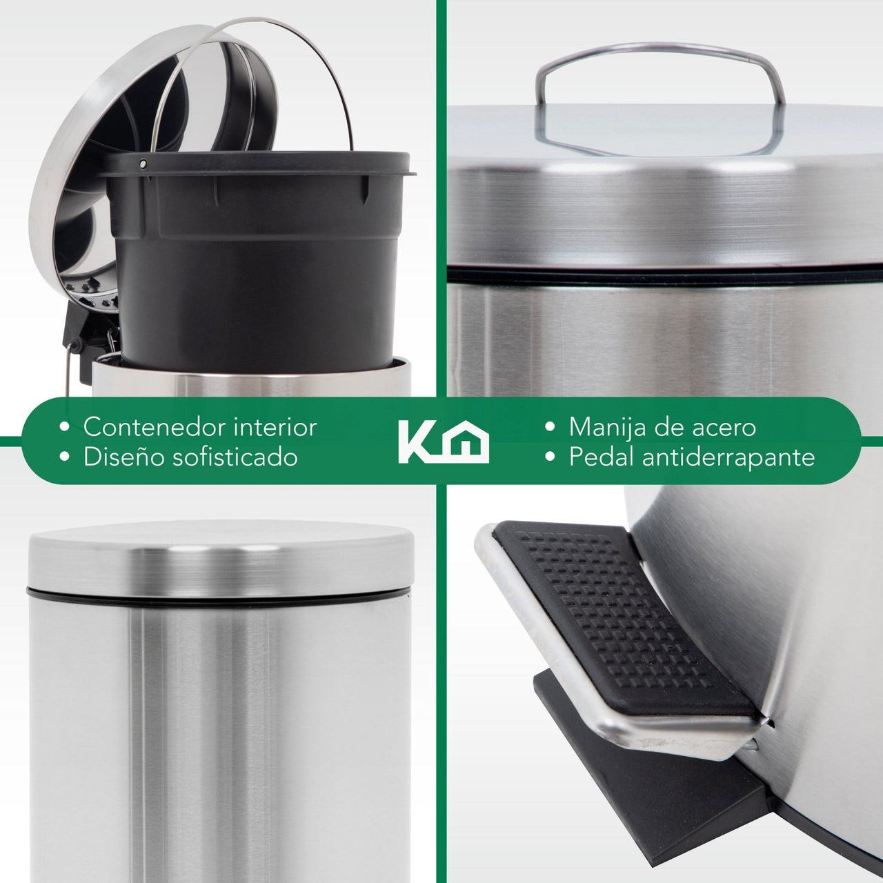2 Botes de Basura Con Pedal Acero Inoxidable Cocina Baño 30L