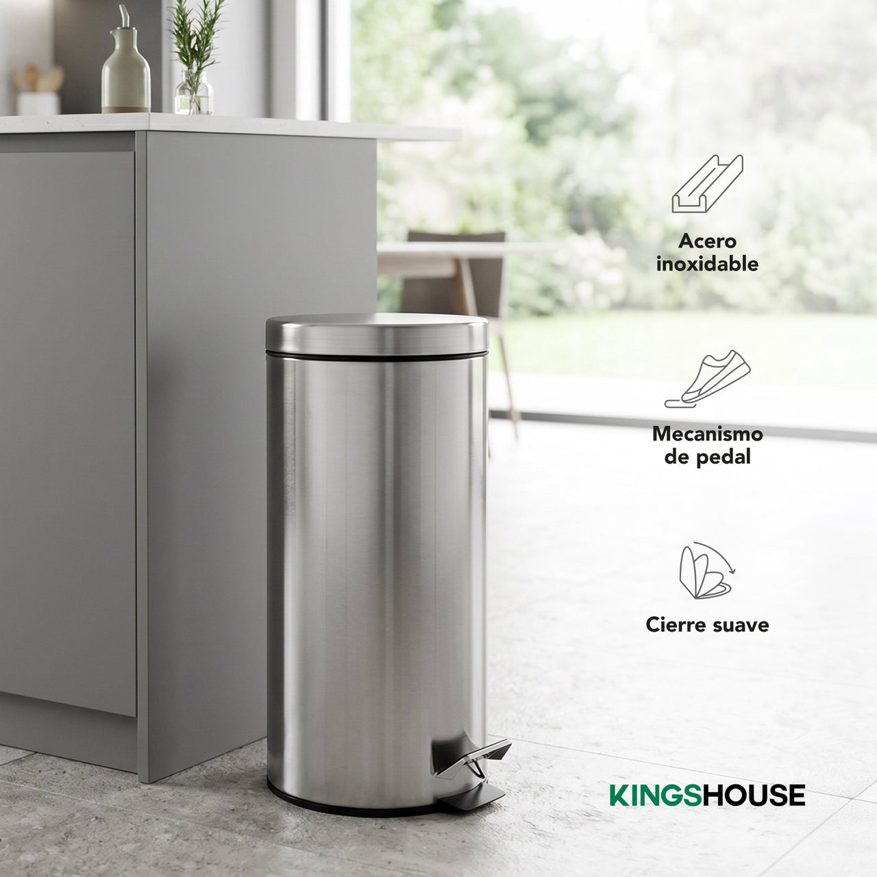 2 Botes de Basura Con Pedal Acero Inoxidable Cocina Baño 30L