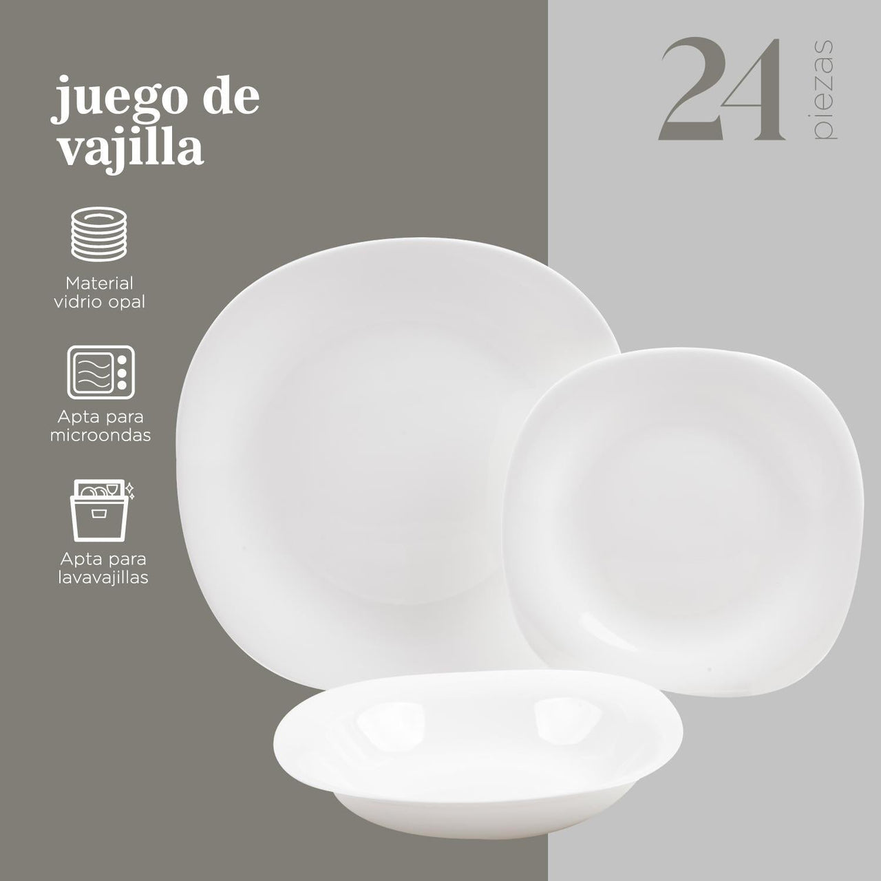 2 Juegos Vajilla Opal 24 Pzas Moderna Cuadrada 8 Personas