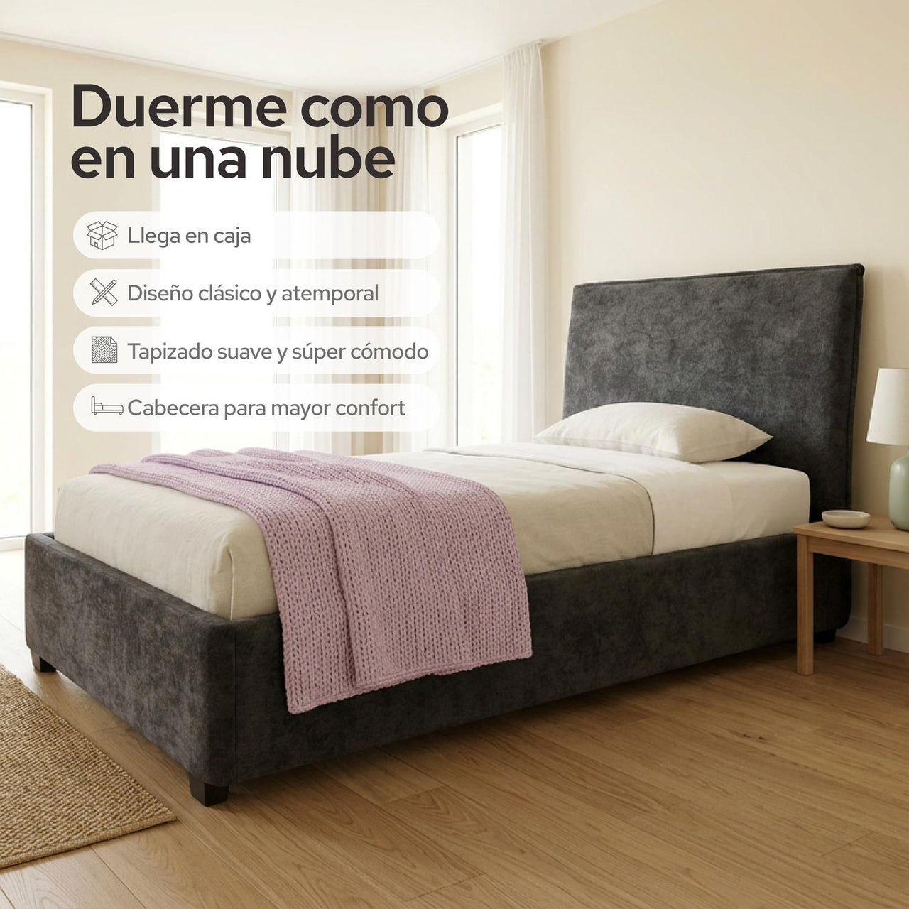 Cama Individual ColorDreams | Madera Tapizada | 204x100 cm