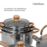 Thumbnail for Batería de Cocina 11 Piezas Acero Inoxidable Tricapa