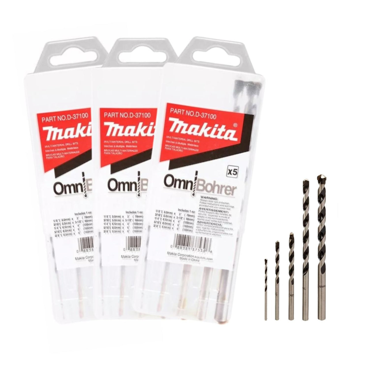 3 Juegos De 5 Brocas Madera Concreto Aluminio D-37100 Makita