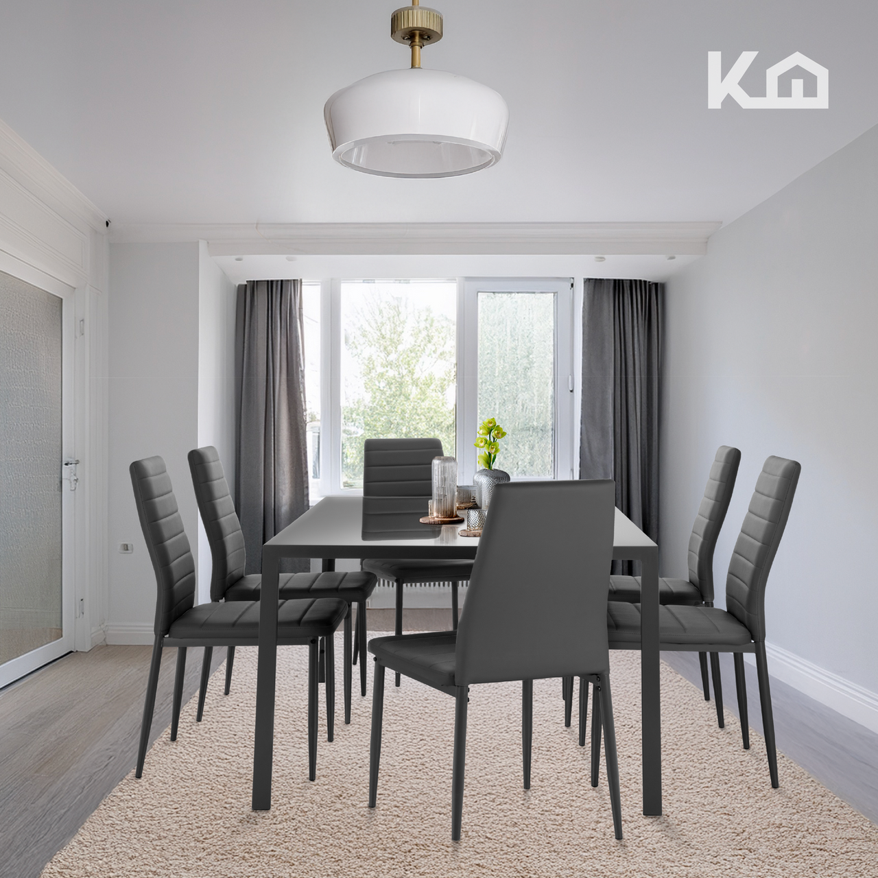 Juego De Comedor 6 Sillas y Mesa De Vidrio Templado Moderno