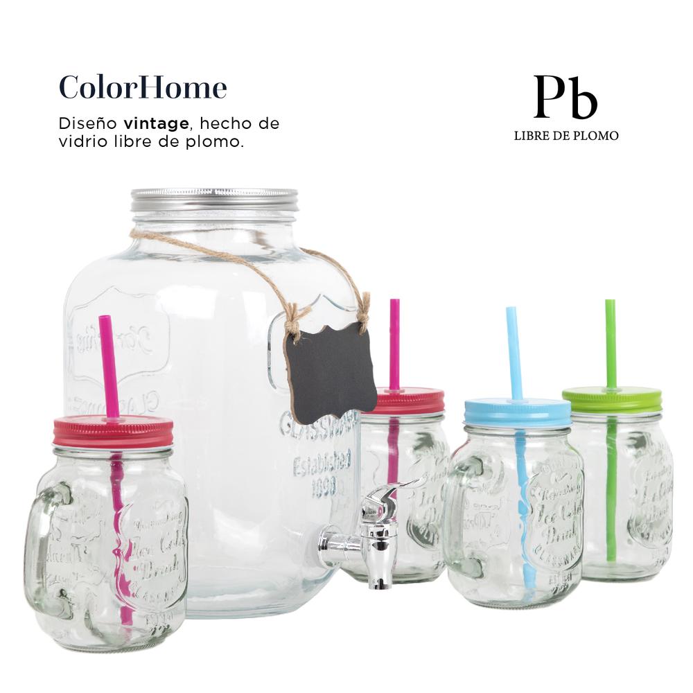 Juego De Dispensador 5 Litros Bebidas Mason Jar Con 4 Vasos