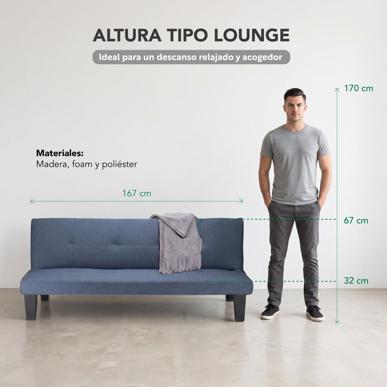 Sofá Cama Mia Individual Plegable y Reclinable Tapizado Lino