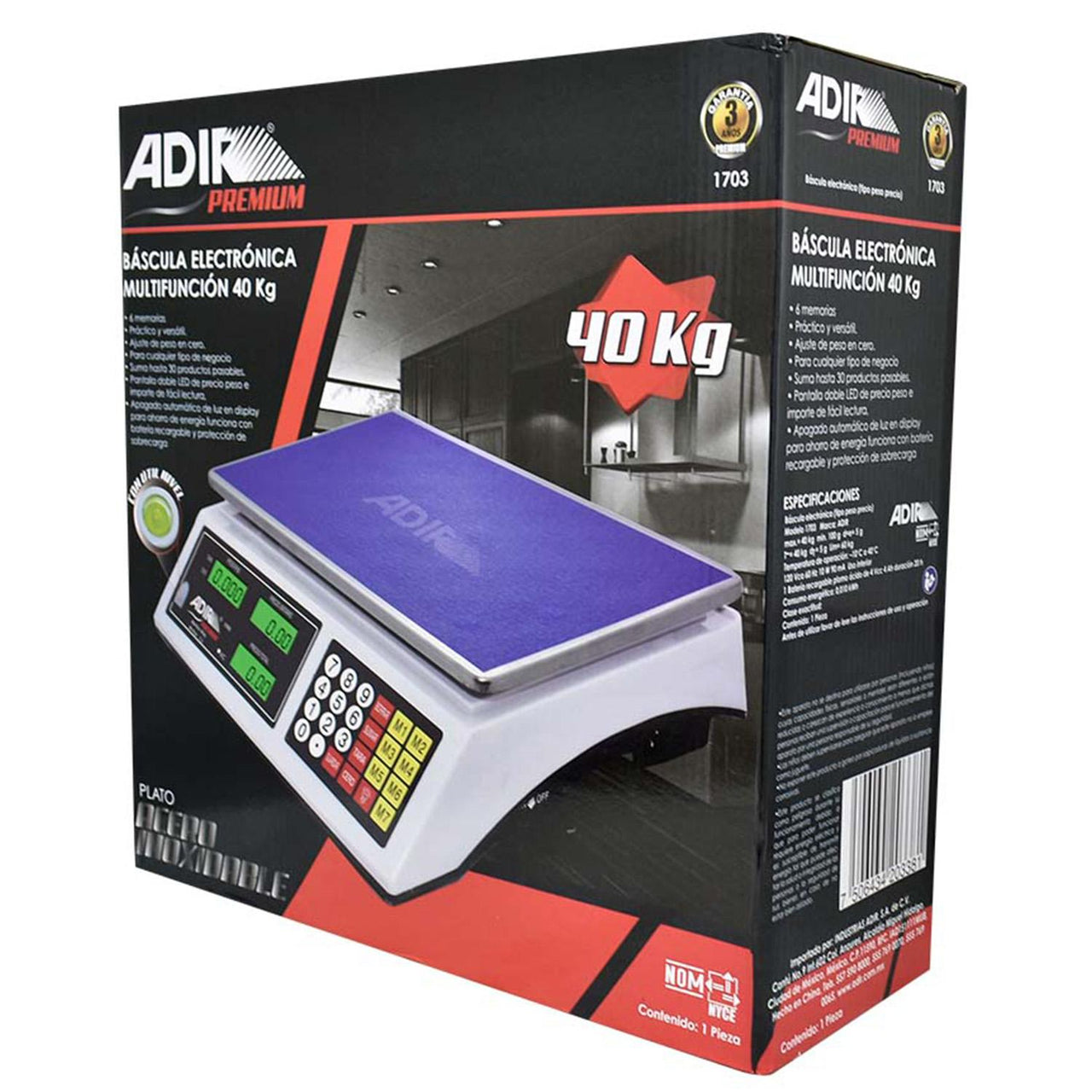 Bascula Electronica Multifuncion Industrial 40 Kgs 1703 Adir