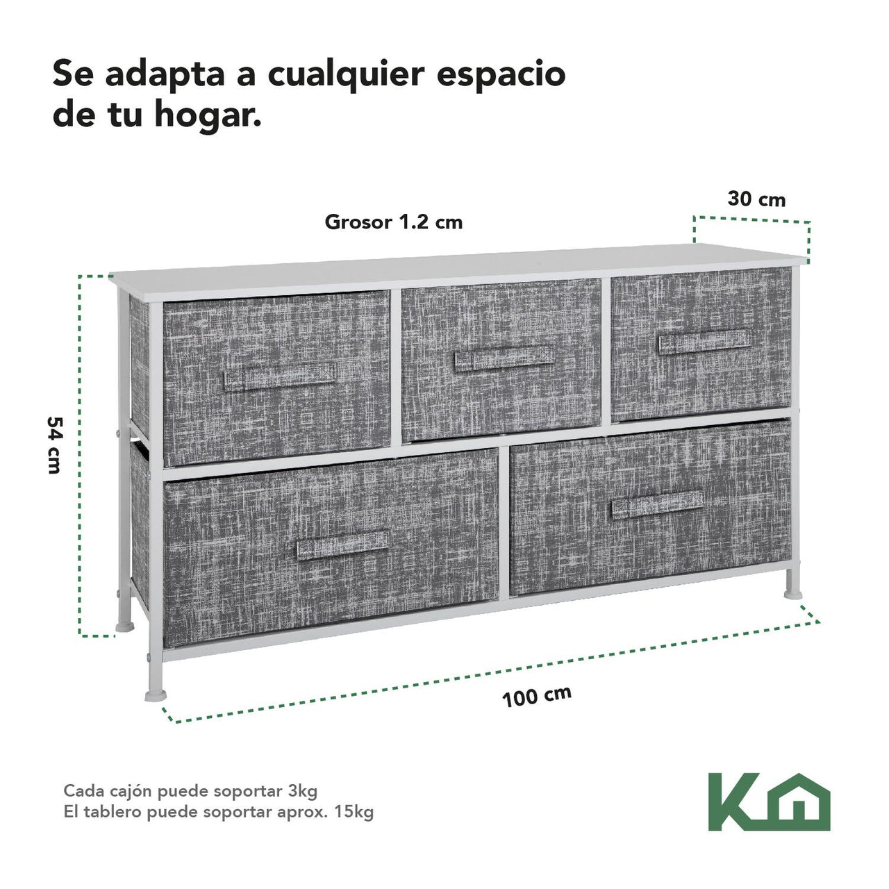 Comoda Cajonera de 5 Cajones Mueble Organizador Tela Madera
