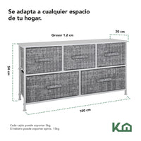 Thumbnail for Comoda Cajonera de 5 Cajones Mueble Organizador Tela Madera