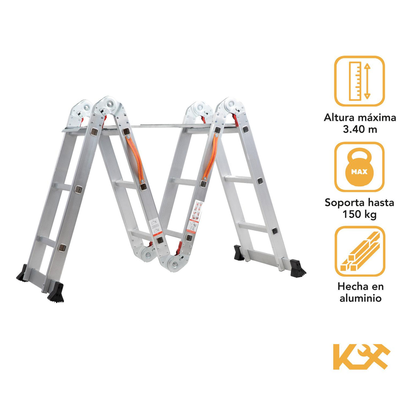 Escalera Multiposiciones De Aluminio 3.5 Metros 12 Peldaños