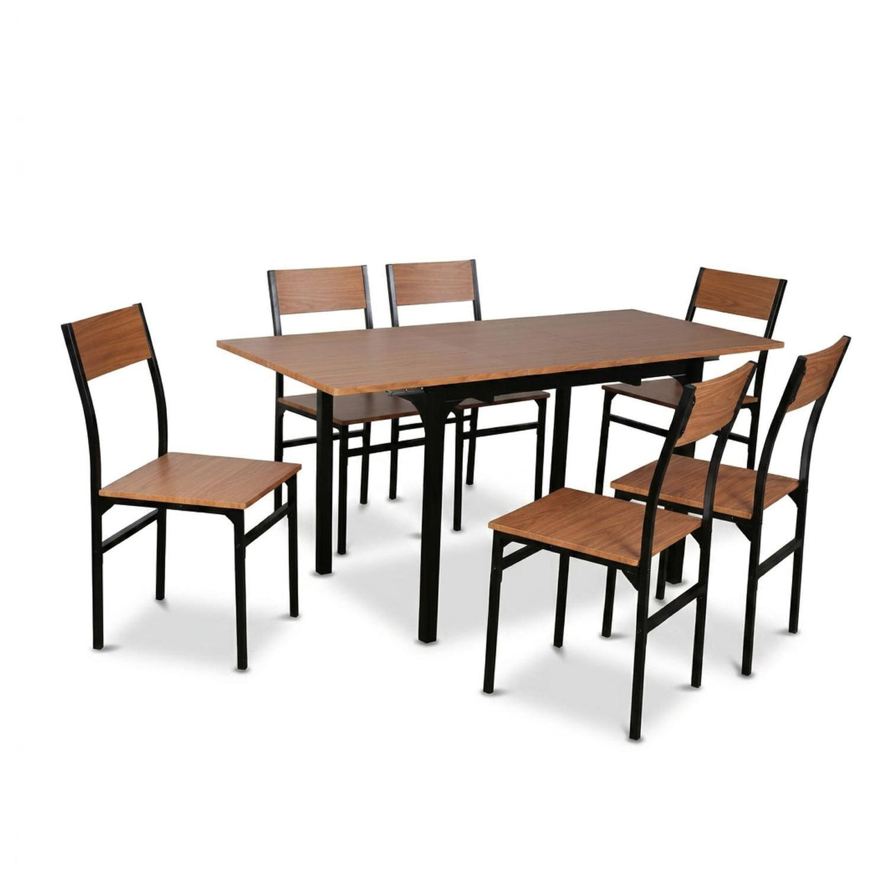 Comedor Mesa Extensible Rectangular 6 Sillas Madera y Metal