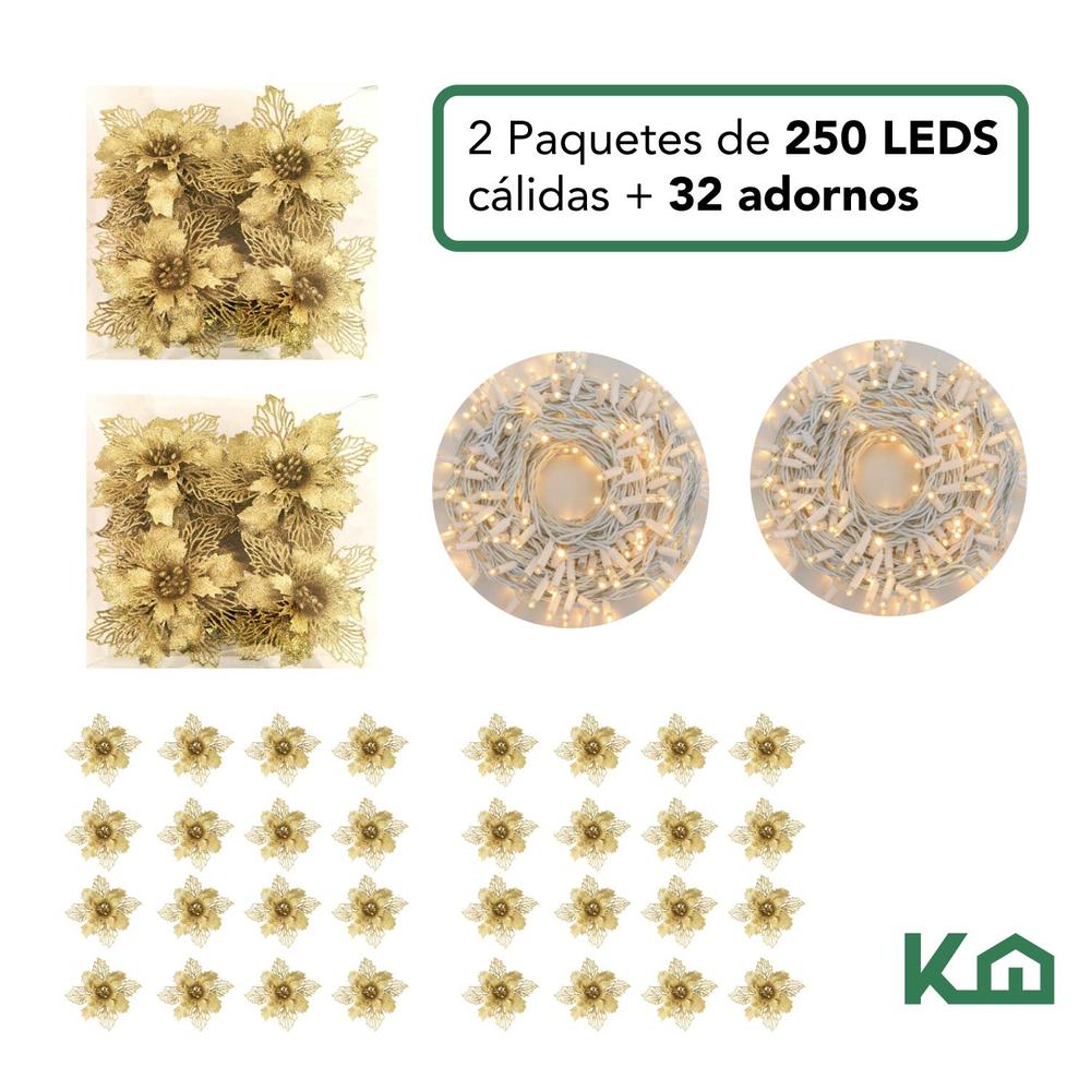 Luces Navidad Serie Navideña 450 Led y Adorno Navideño 32pz