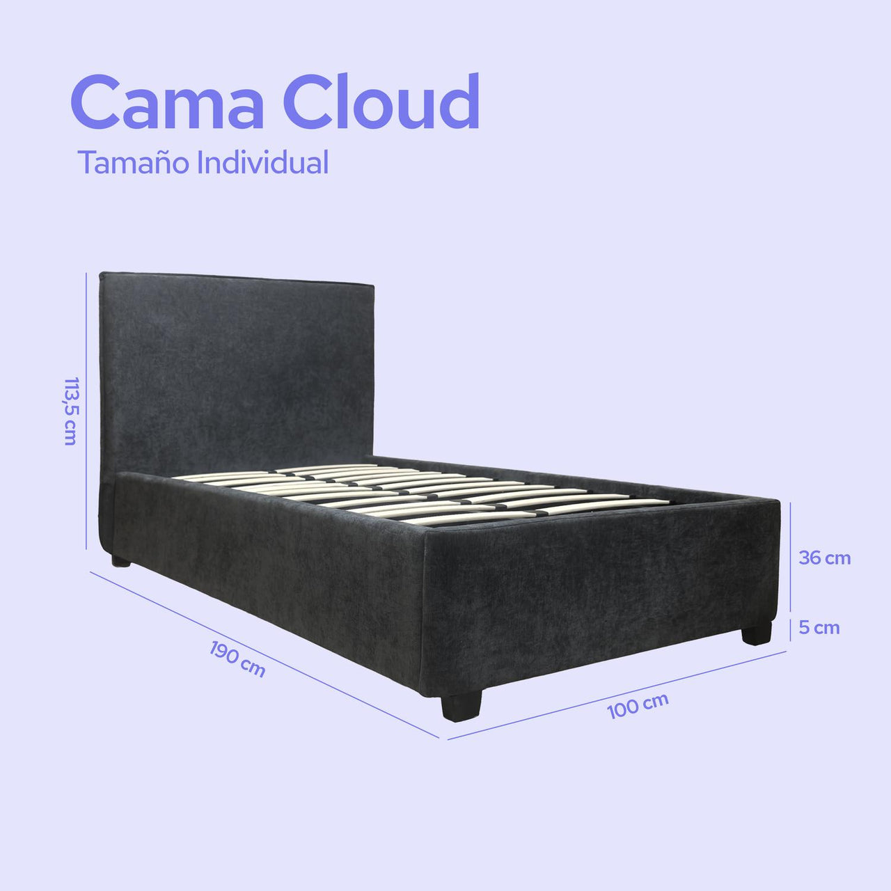 Cama Individual ColorDreams | Madera Tapizada | 204x100 cm