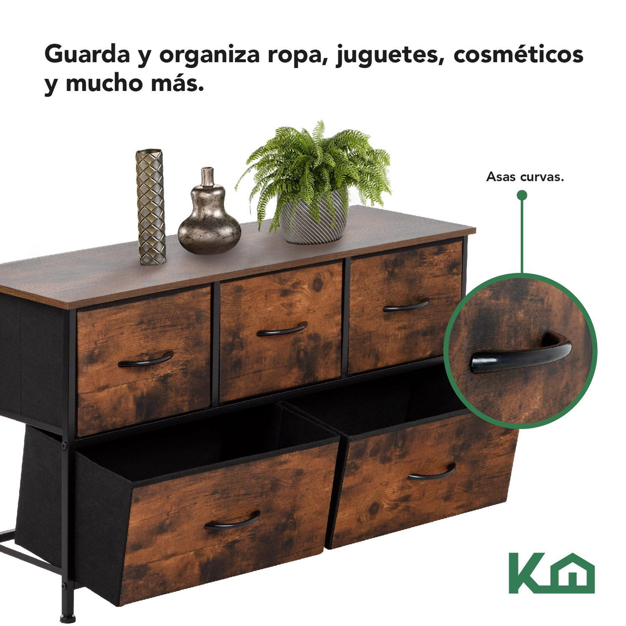 Comoda Cajonera de 5 Cajones Mueble Organizador Tela Madera