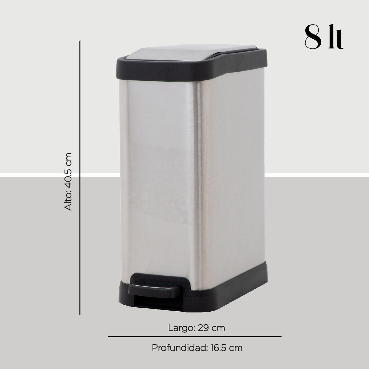 Botes de Basura 8L Acero Inox Metalico C/Pedal Cocina 2pzas