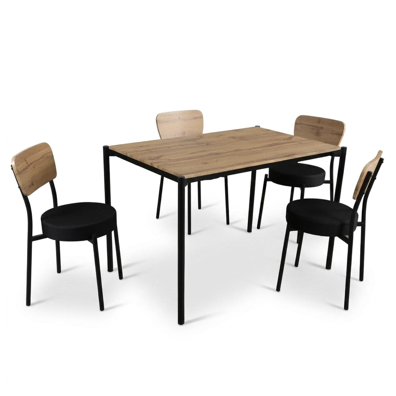 Juego de Comedor 4 Sillas y Mesa Rectangular Madera Metal