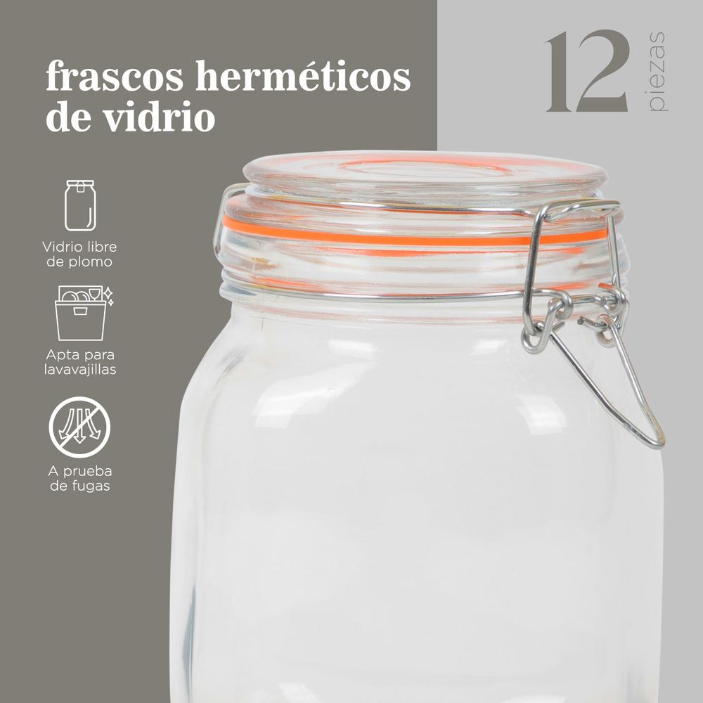 Frasco Hermetico Vidrio Contenedor Almacena Tapa Clip 1L X12