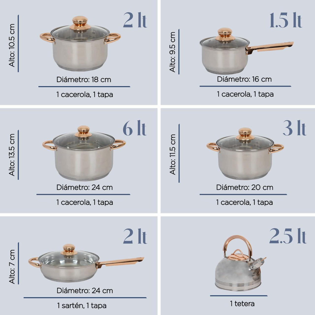 Batería de Cocina 11 Piezas Acero Inoxidable Tricapa